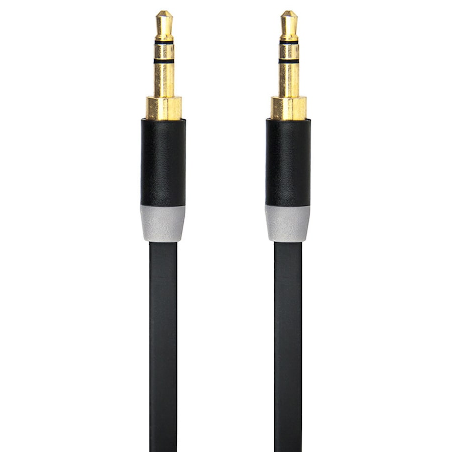 Gecko 1m Flat 3.5mm Male to M AUX Cable Gold Plated Audio Cord f/ Car/Phone BLK