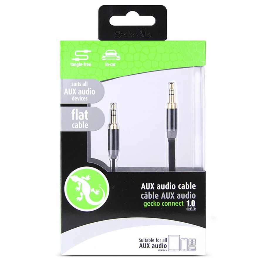 Gecko 1m Flat 3.5mm Male to M AUX Cable Gold Plated Audio Cord f/ Car/Phone BLK