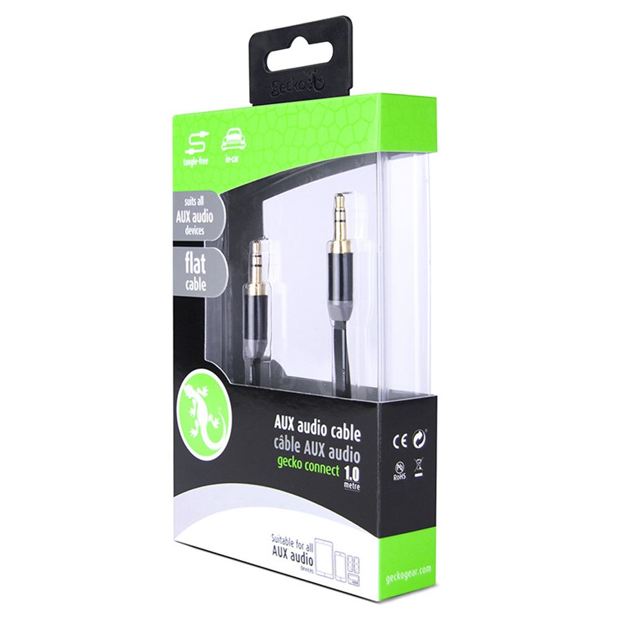 Gecko 1m Flat 3.5mm Male to M AUX Cable Gold Plated Audio Cord f/ Car/Phone BLK