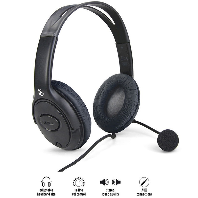 Gecko Pro Stereo Headset w/ Mic Arm Adjustable Gaming Headphones Laptop