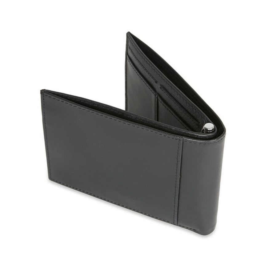 Geoffrey Beene Leather Bi-fold Men's Wallet w/ ID Windows Removable Case Black