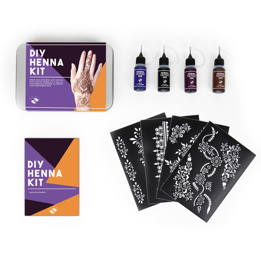 Gift Republic DIY Henna Kit Body Art Temporary Tattoo w/ Stencils/Coloured Inks