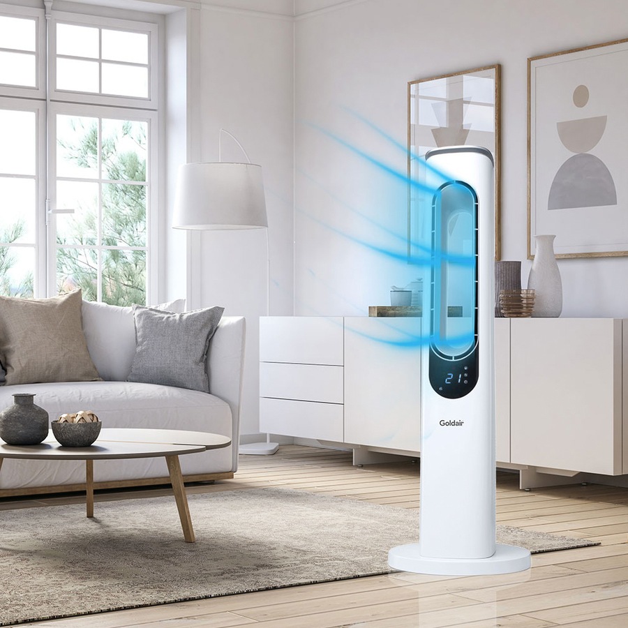 Goldair 94cm 50W Bladeless Electric Cooling Tower Fan w/Remote/Mood Light White