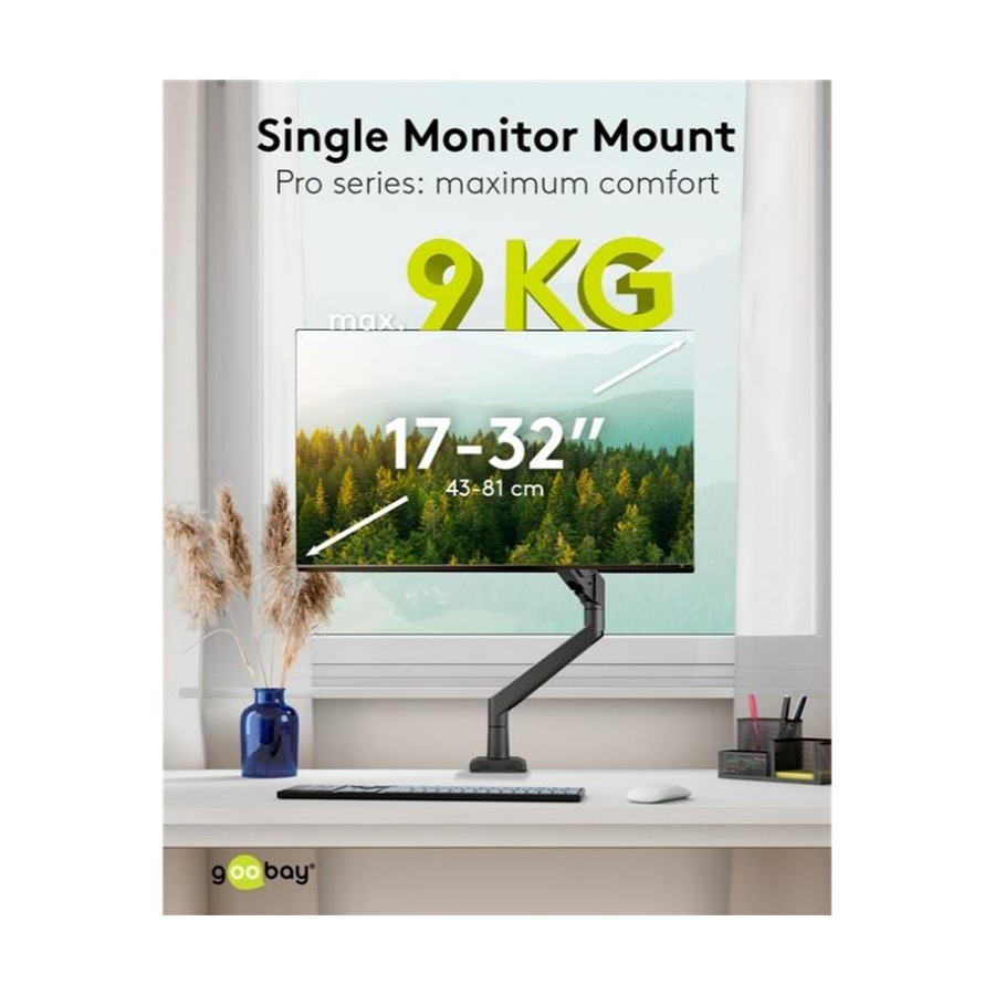 Goobay Monitor Mount single Gas PRO 17-32 Ergonomic Desk Stand - Black