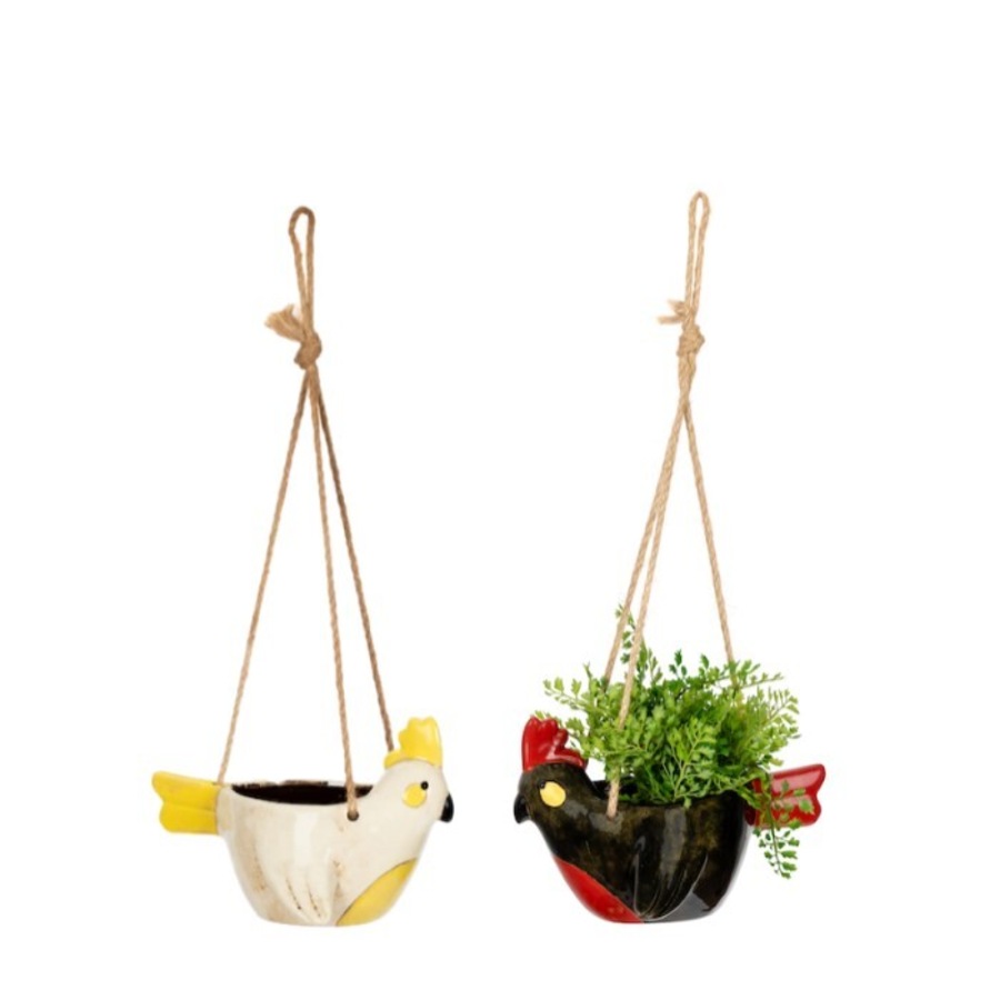 Hanging Cocky 22cm Pot Planter Storage w/ Jute Hanger Garden Home Decor Assorted