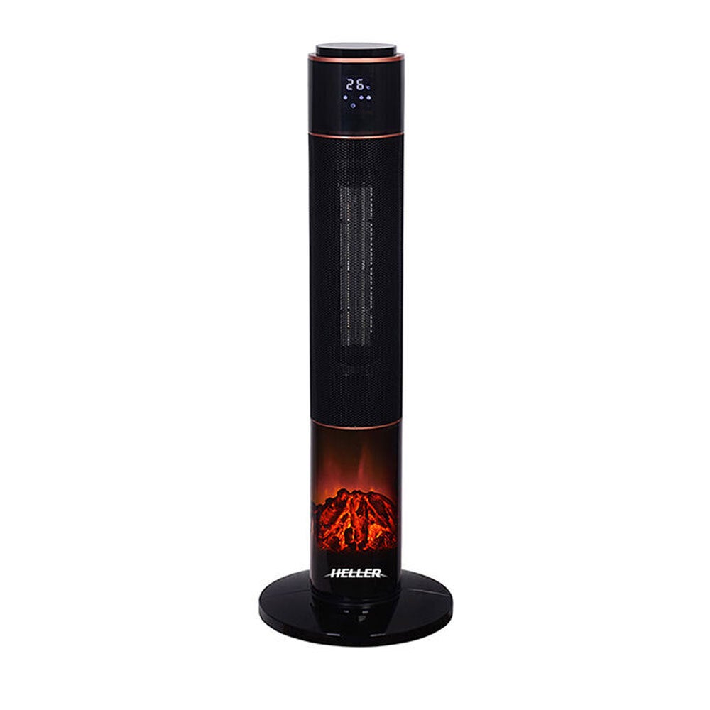 Heller 2000W Electric Ceramic Oscillating Tower Heater Fan w/Remote/Flame Effect