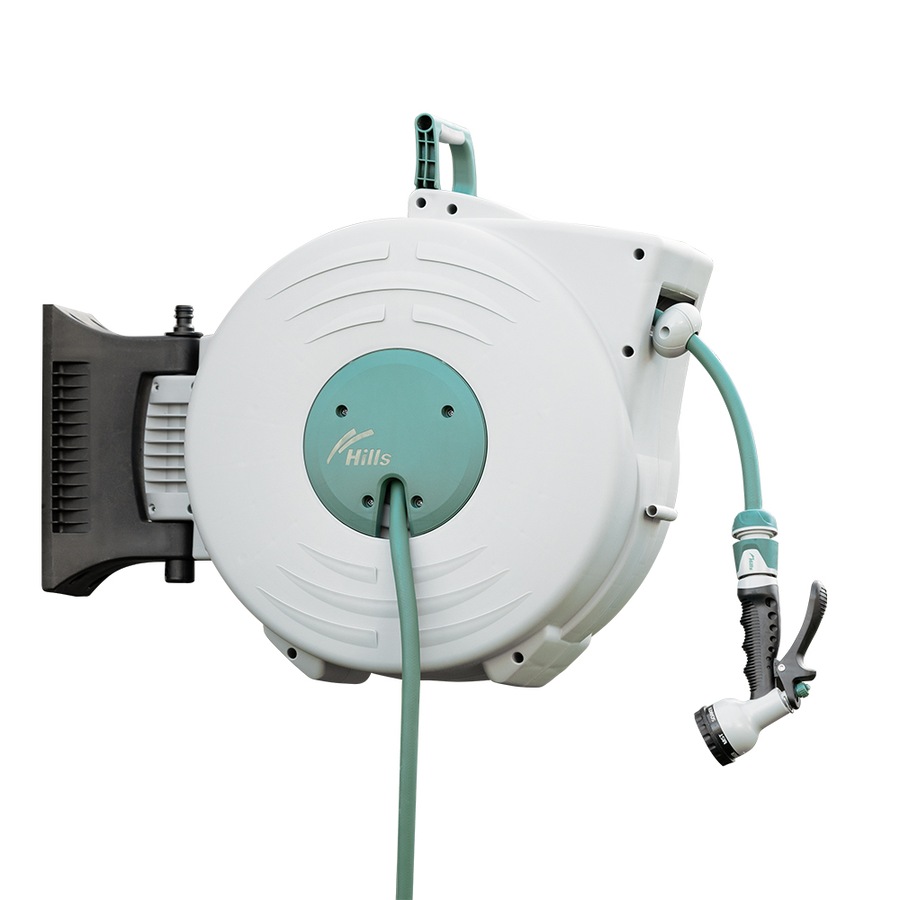 Hills 20M Retractable Wall Mounted Kink Free Water Hose Reel UV Resistant