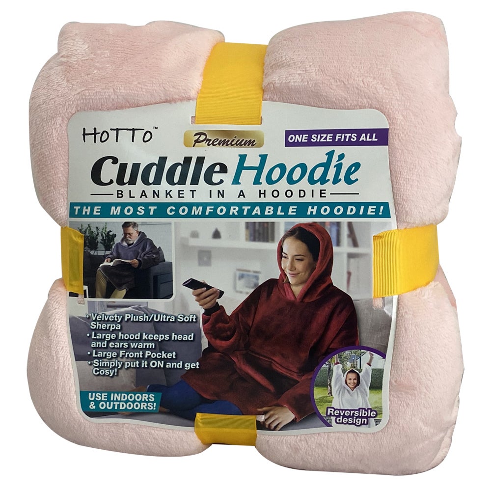 Hotto Cuddle Hoodie Blanket Reversible Unisex Plush Soft Sherpa w/Pocket Pink