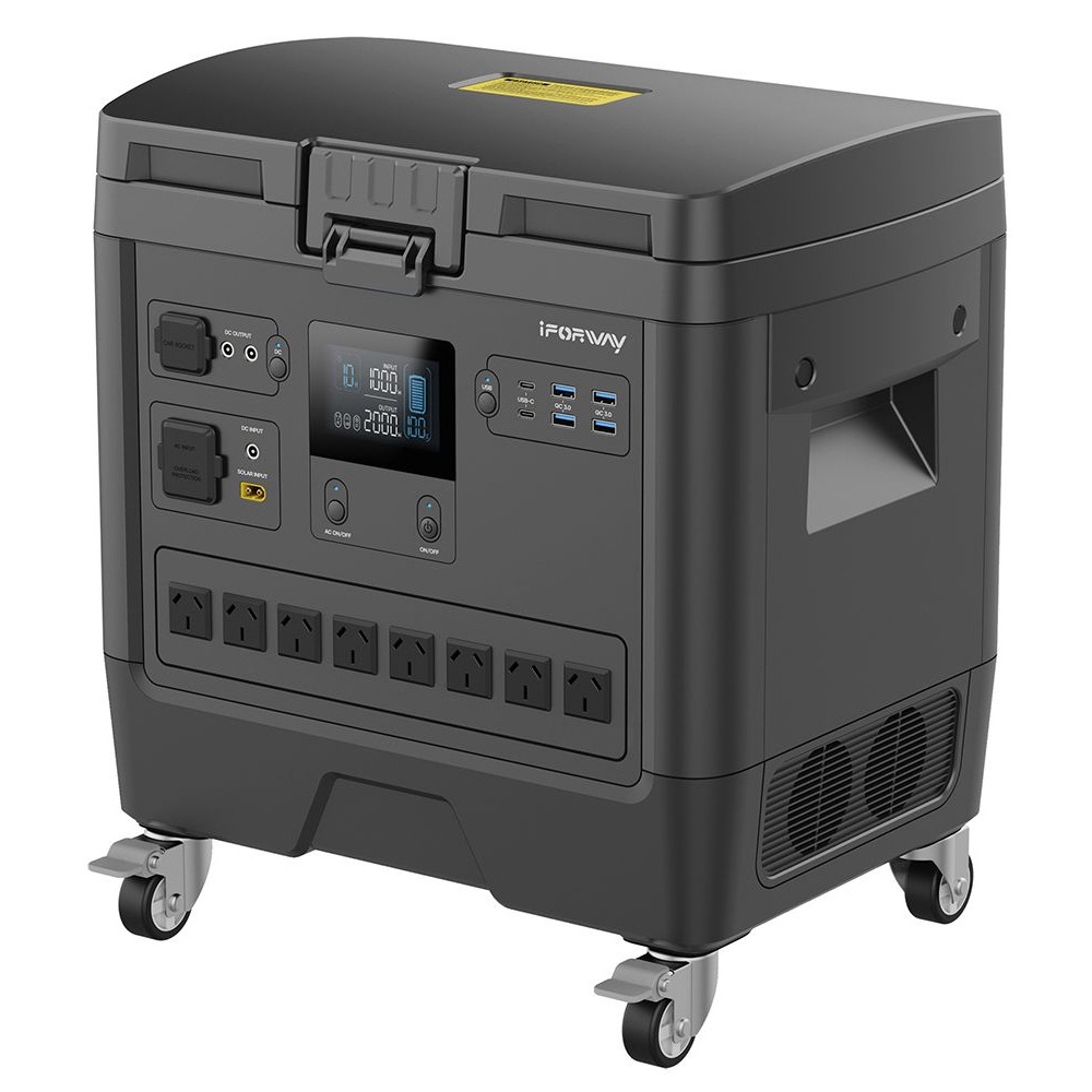 iForWay 2000W 44cm Outdoor Power Station w/Wheels Portable Battery Generator BLK Australia