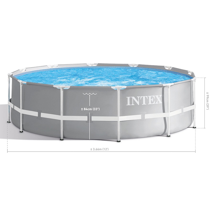 Intex 3.66mx99cm Prism Frame Premium Above Ground Swimming Pool Set Outdoor Grey