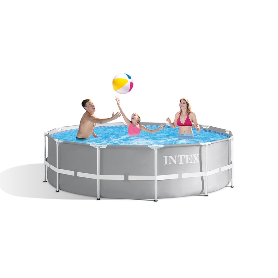 Intex 3.66mx99cm Prism Frame Premium Above Ground Swimming Pool Set Outdoor Grey