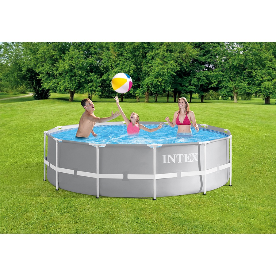 Intex 3.66mx99cm Prism Frame Premium Above Ground Swimming Pool Set Outdoor Grey