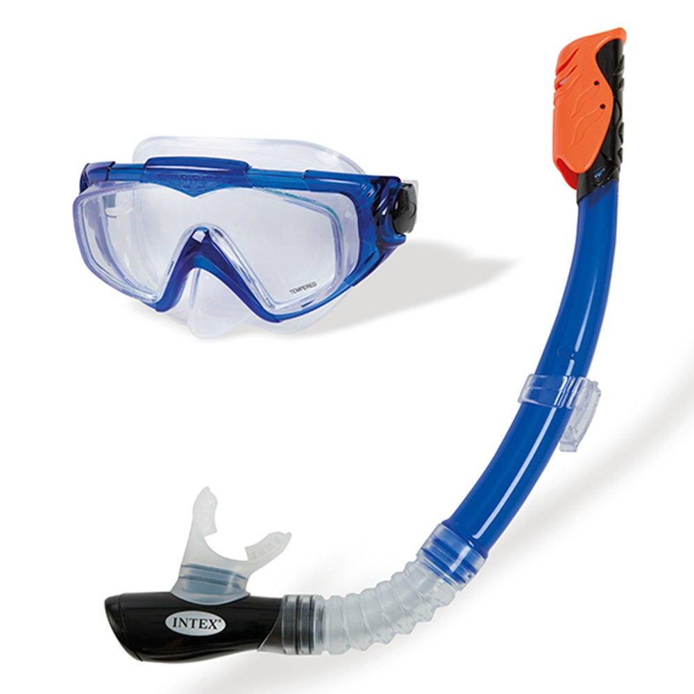 Intex Aqua Flow Sport Silicone Swim Snorkeling Goggle Mask/Snorkel Set 14y+ Blue
