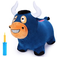 iPlay iLearn 33cm Bouncy Bull Plush Inflatable Ride-On Kids Play Toy 18m+ Blue
