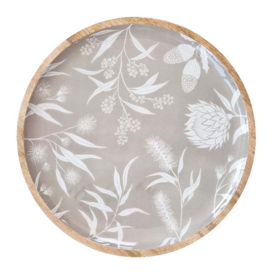 J.Elliot Home Bindi 38x4cm Round Serving Tray Plate Mango Wood/Enamel Grey Beige