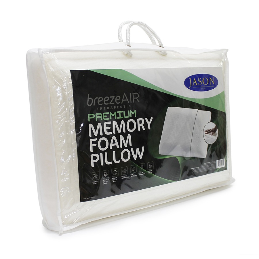 Jason Breezeair Therapeutic 40x65cm Memory Foam Pillow Standard Cover White