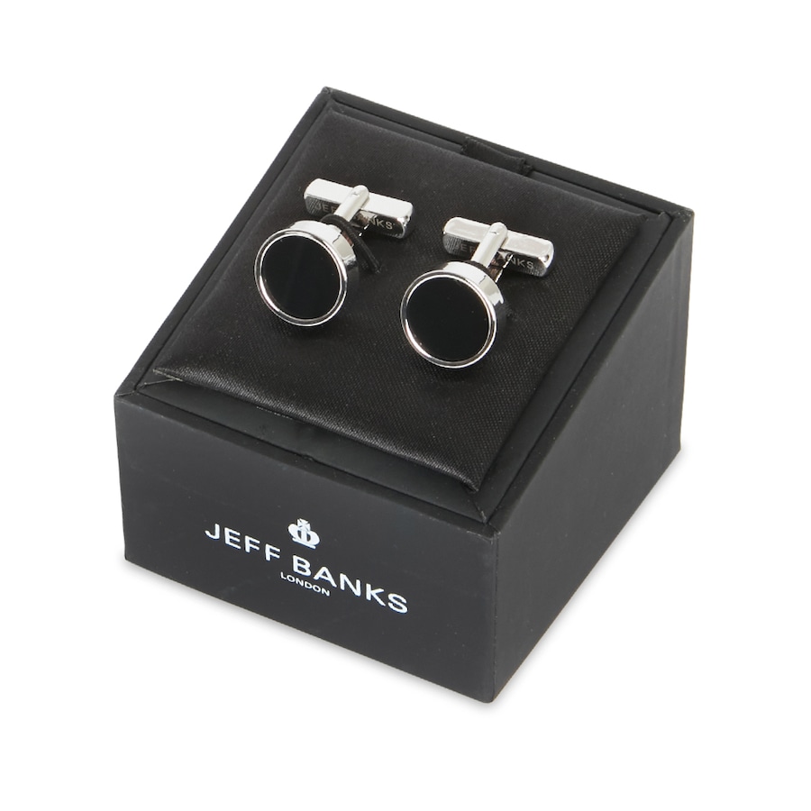 Jeff Banks Men's Smooth Silver Finish Formal Rectangle Cufflinks Set w/Box Blue