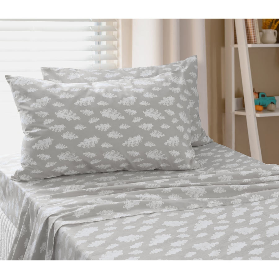 Jelly Bean Kids Clouds Single Bed Sheet Set Bedding Cover w/ Pillowcase Grey