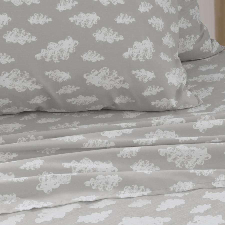 Jelly Bean Kids Clouds Single Bed Sheet Set Bedding Cover w/ Pillowcase Grey