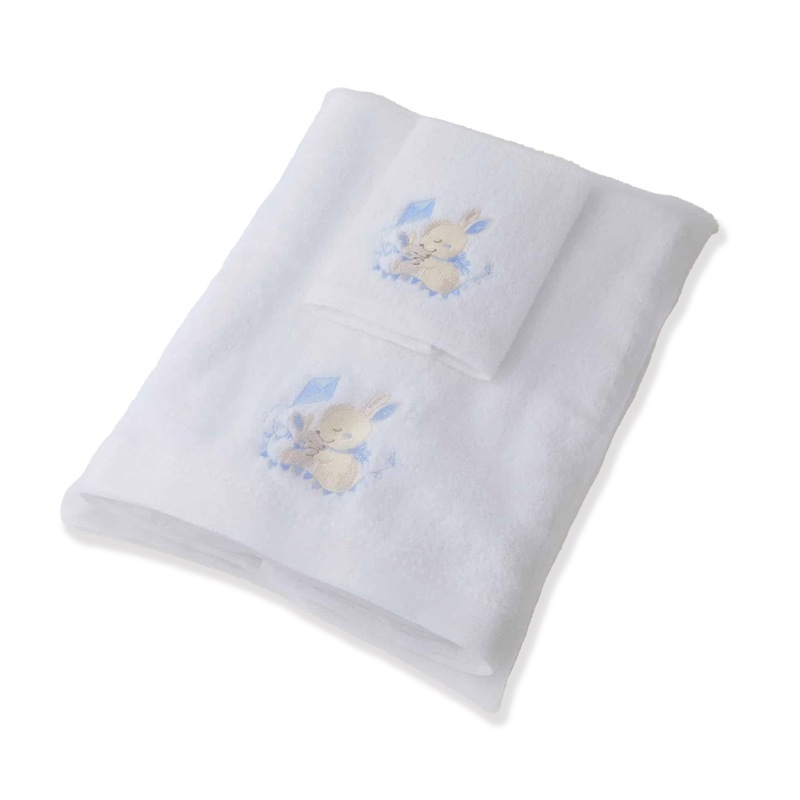 Buy Jiggle & Giggle Blue Bunny Baby Cotton Bath Towel & Face Washer w/ Organza Bag MyDeal