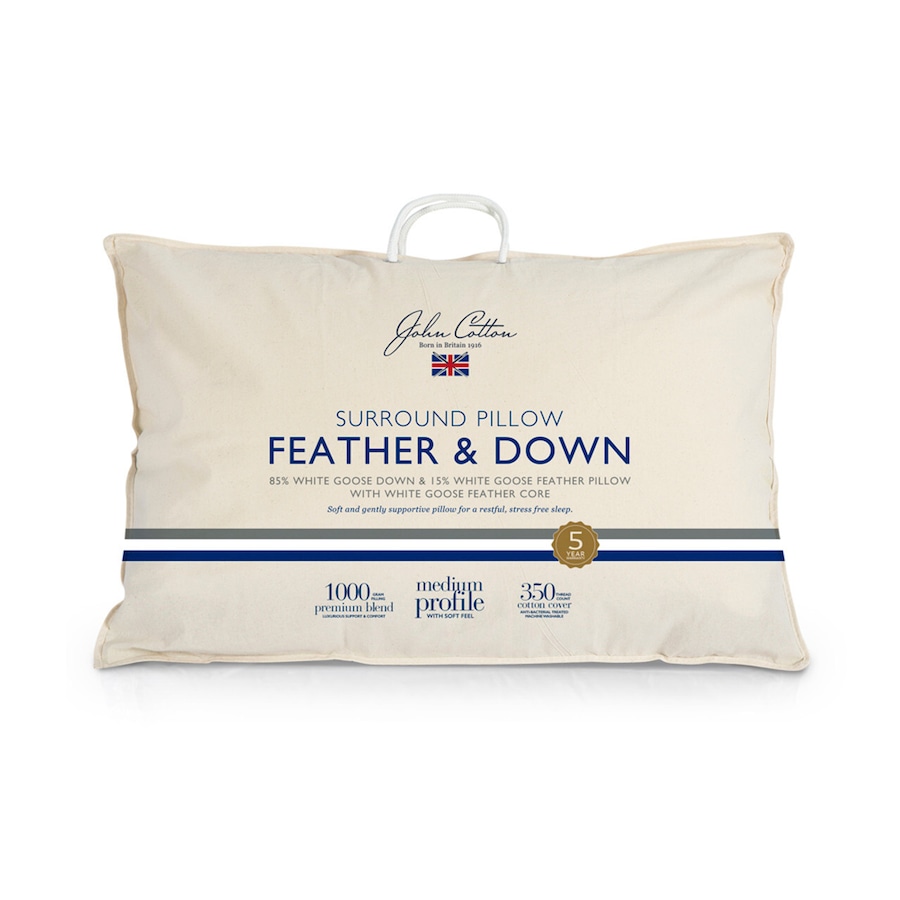 John Cotton 350TC Feather & Down 85/15 White Goose Surround Medium Sleep Pillow