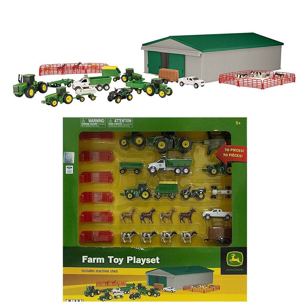John Deere 70Pc Vehicle Set/Tractor/Truck/Shed/Kids Toy/Play/Animal/Diecast 5y+