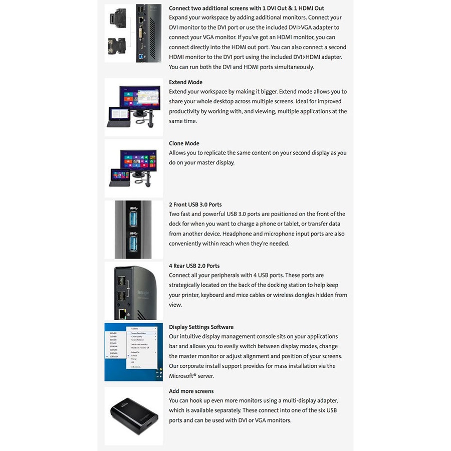 Kensington Universal Hub Adapter USB HDMI VGA DVI for Windows PC Monitor Laptop