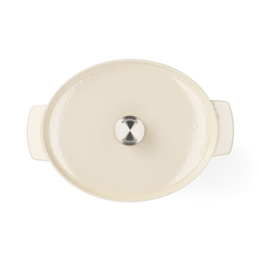 KitchenAid 30cm Cast Iron Non-Stick Oval Casserole Dish w/ Lid Almond Cream