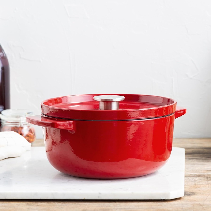 KitchenAid Cast Iron Durable Casserole Pot Home Cooking 22cm/3.3L Empire Red