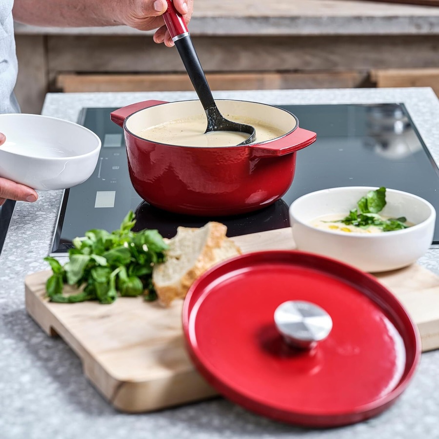 KitchenAid Cast Iron Durable Casserole Pot Home Cooking 22cm/3.3L Empire Red