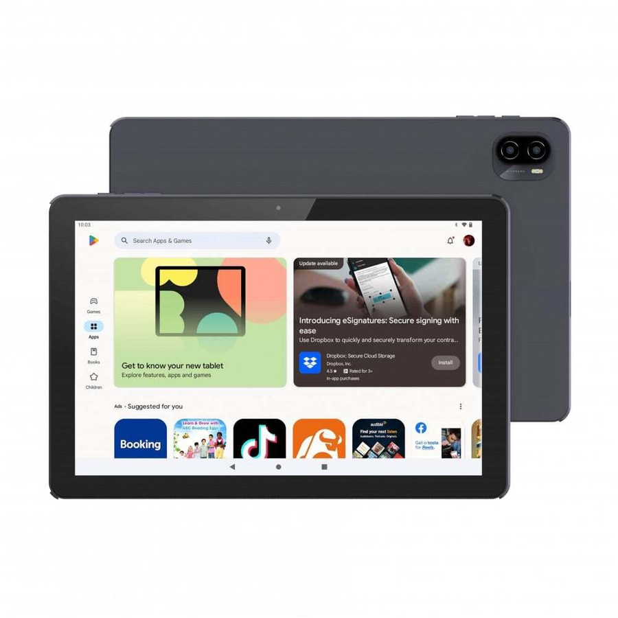 Laser 10'' Android 13 Tab/Tablet w/ Earbuds & Case Set 4G HD IPS 128GB Black