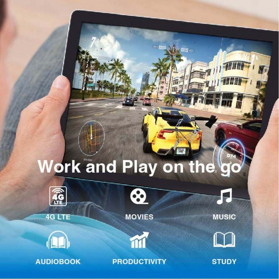 Laser 10'' Android 13 Tab/Tablet w/ Earbuds & Case Set 4G HD IPS 128GB Black