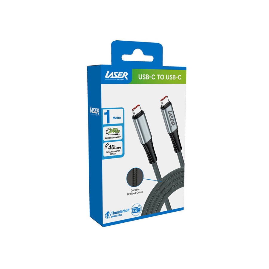 Laser 1m USB-C to C 240W Braided Charging Cable for Samsung & iPhone 16