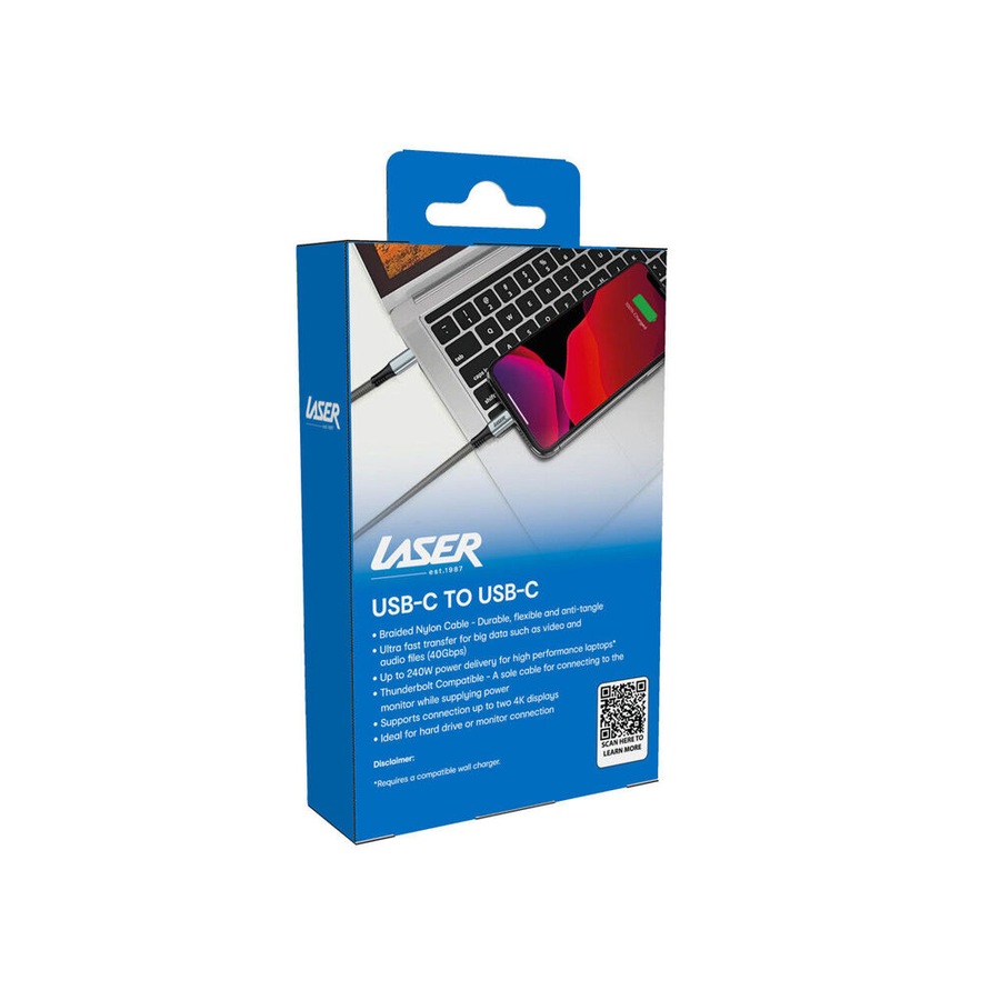 Laser 1m USB-C to C 240W Braided Charging Cable for Samsung & iPhone 16