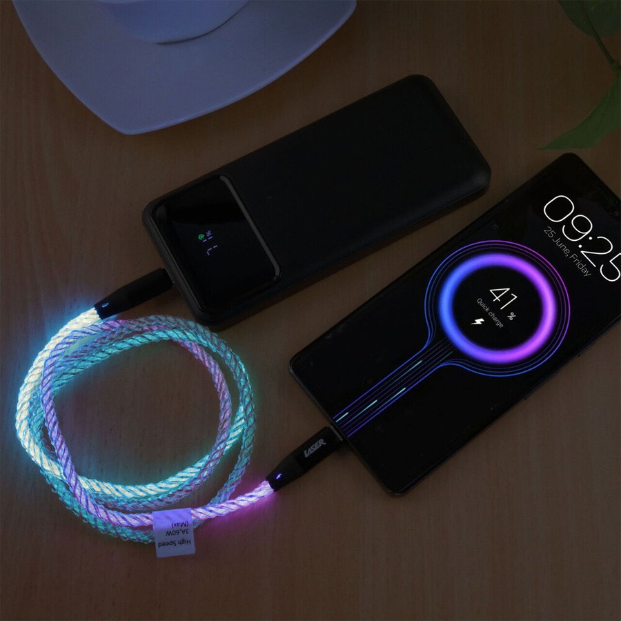 Laser 1m USB-C to C 60W Charging Cable for Samsung & iPhone 16 Rainbow