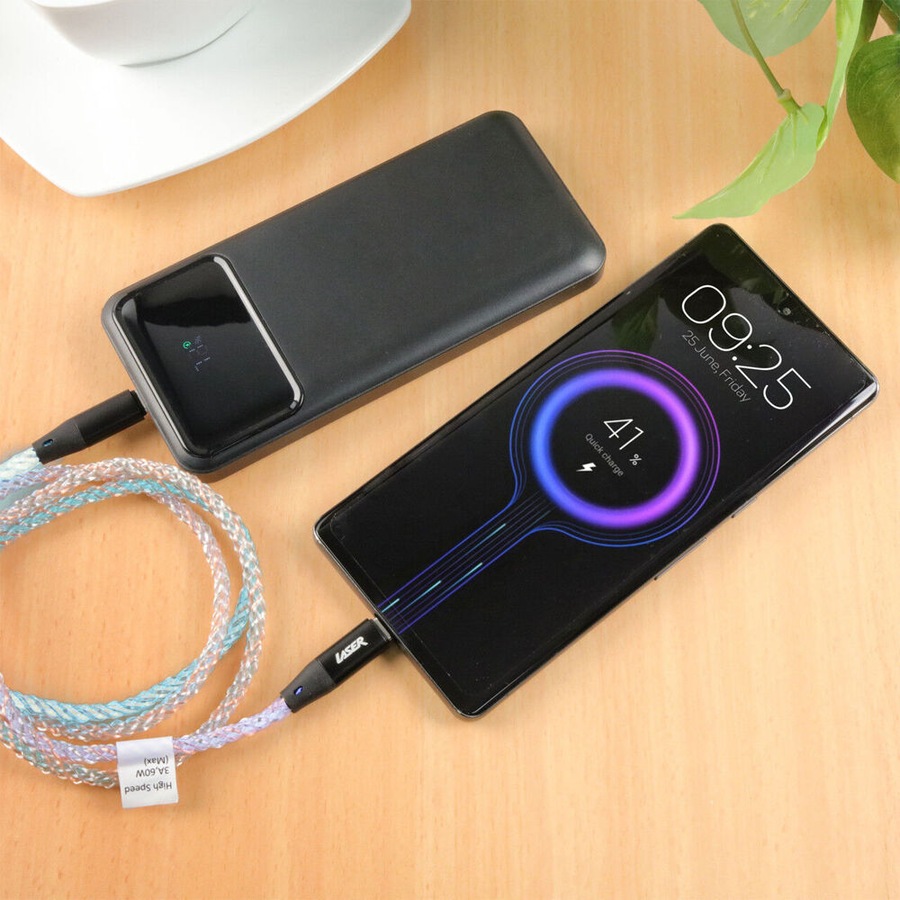 Laser 1m USB-C to C 60W Charging Cable for Samsung & iPhone 16 Rainbow