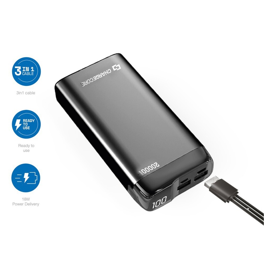 Laser 20000mAh Power Bank MicroUSB/Type C Portable External Battery Charger BLK