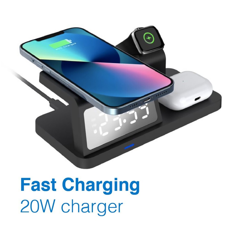 Laser 3in1 Wireless Charging Station/Alarm Clock For Apple Watch/iPhone/AirPods