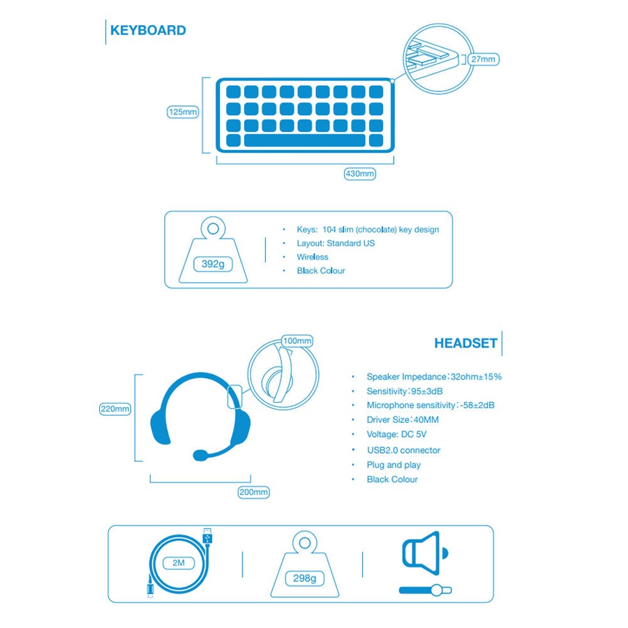 Laser 5 in 1 Wireless Keyboard/Mouse/Webcam/Headset/Mousepad Combo for PC Black