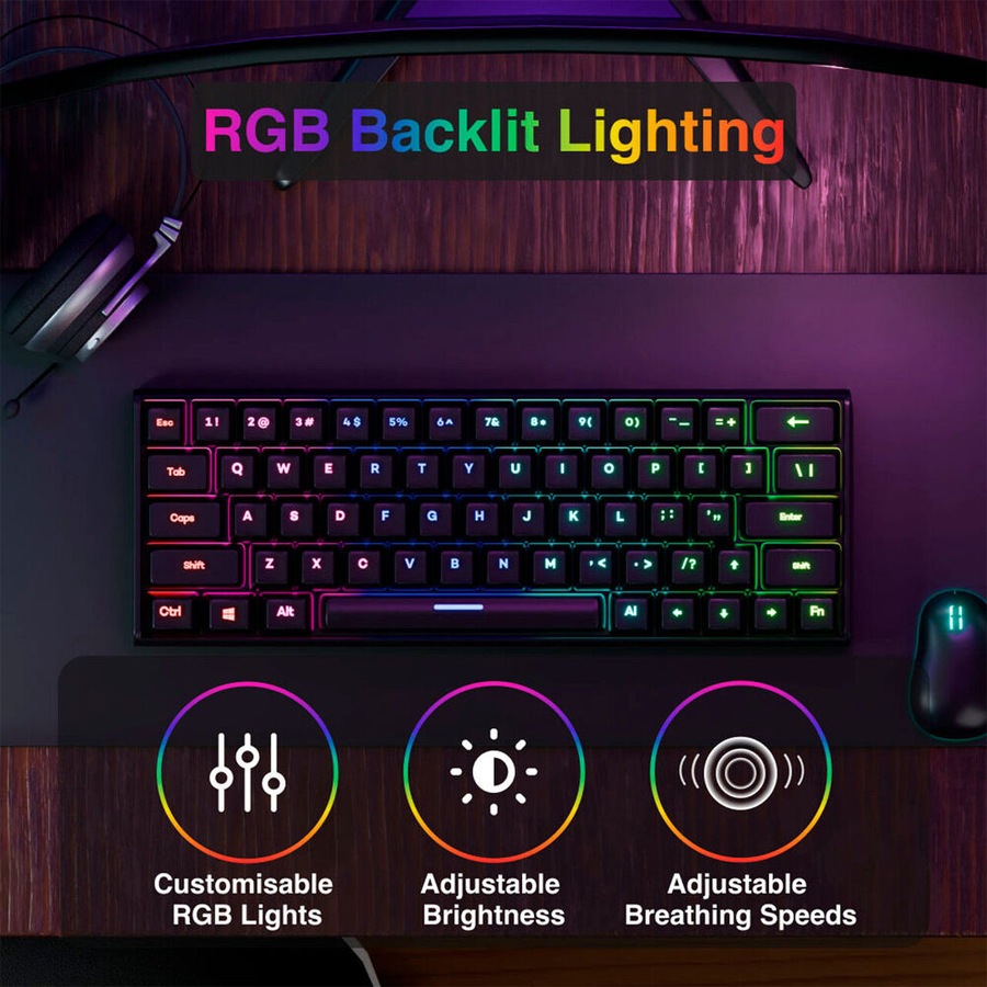 Laser Gaming Mini 88-Key RGB Mechanical Keyboard Compact Portable Black