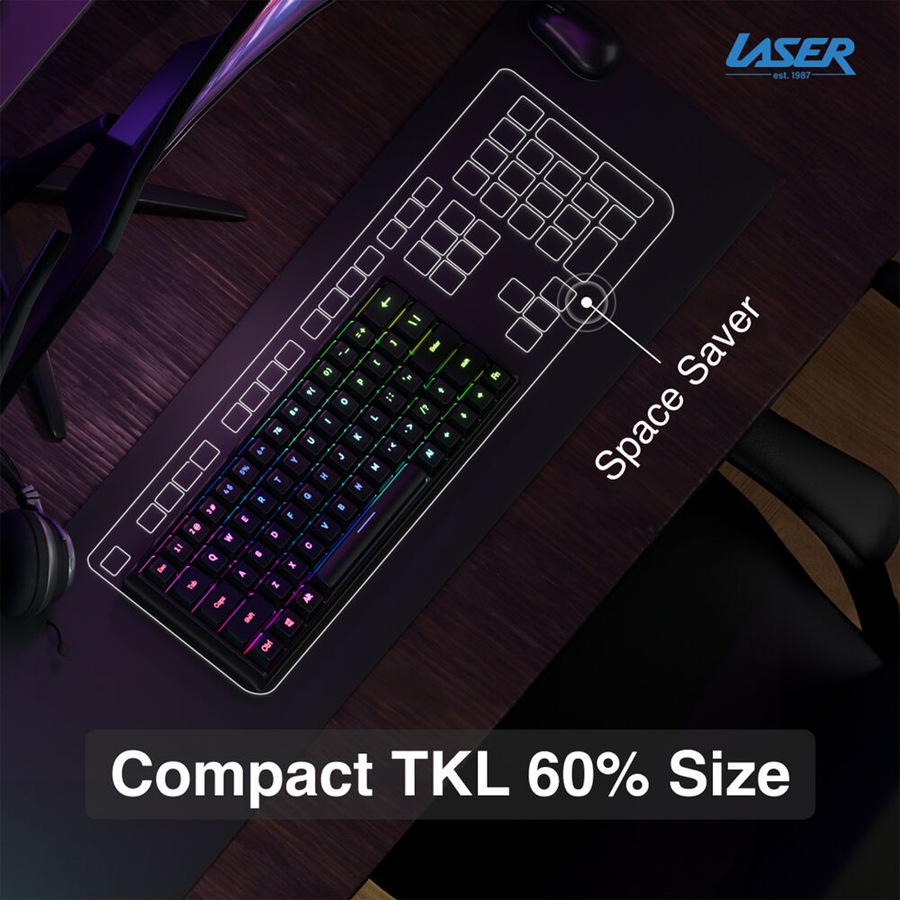 Laser Gaming Mini 88-Key RGB Mechanical Keyboard Compact Portable Black