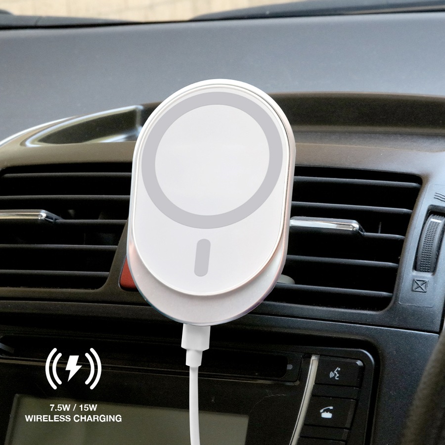 Laser MagSafe Car Vent Mount 15W Wireless Charger For Apple iPhone 12 White