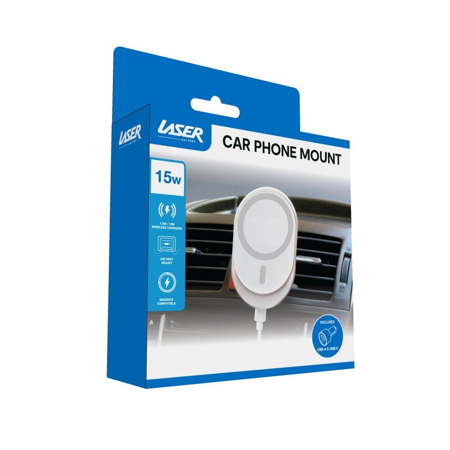 Laser MagSafe Car Vent Mount 15W Wireless Charger For Apple iPhone 12 White