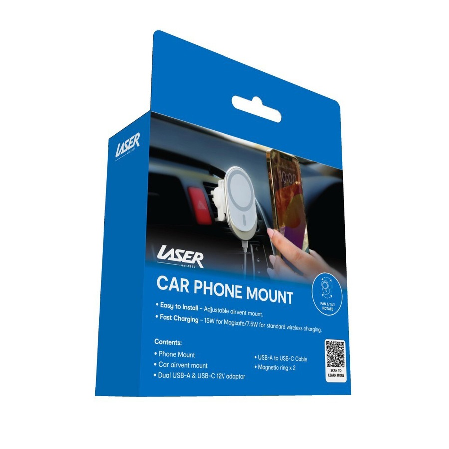 Laser MagSafe Car Vent Mount 15W Wireless Charger For Apple iPhone 12 White