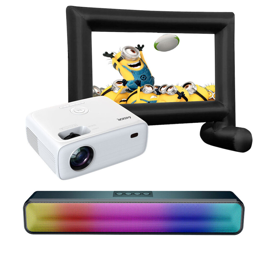 Laser Outdoor Full HD 1080p Portable Projector w/ 120in Inflatable Screen