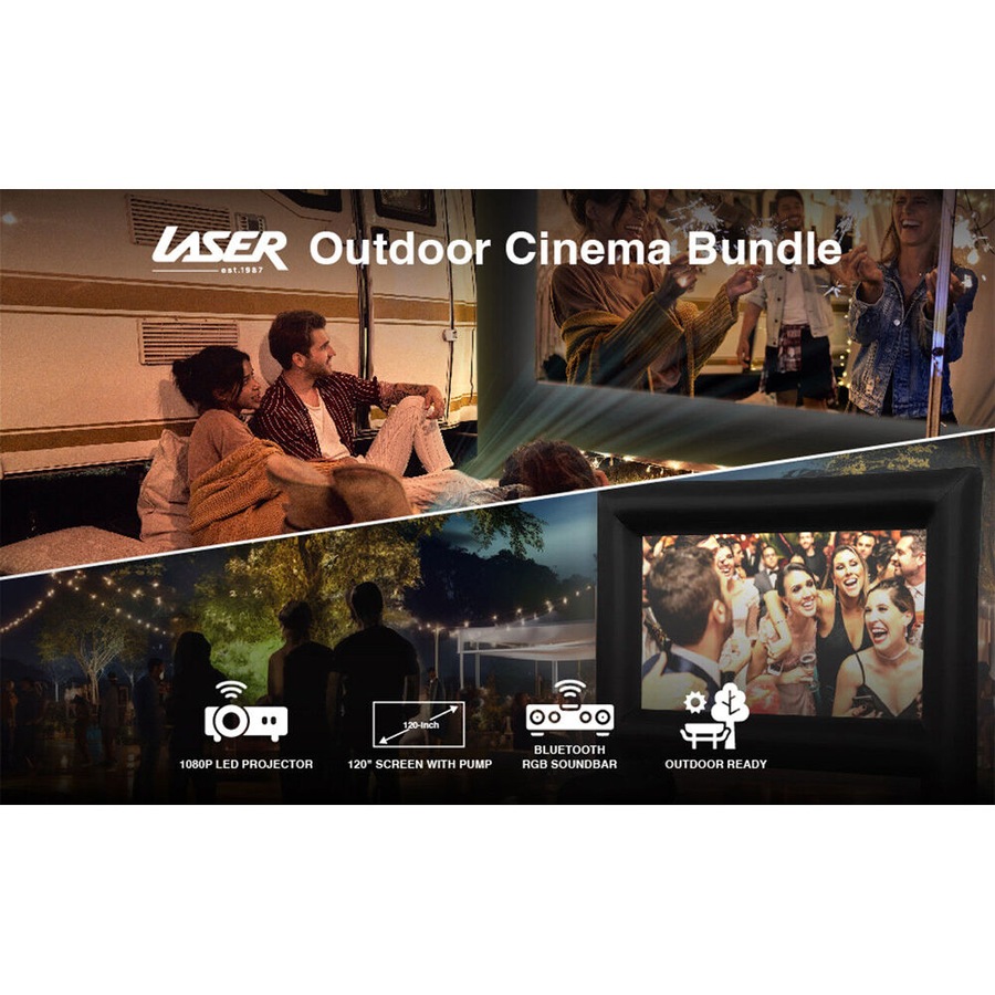 Laser Outdoor Full HD 1080p Portable Projector w/ 120in Inflatable Screen