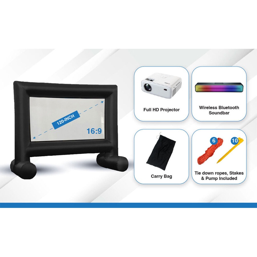 Laser Outdoor Full HD 1080p Portable Projector w/ 120in Inflatable Screen