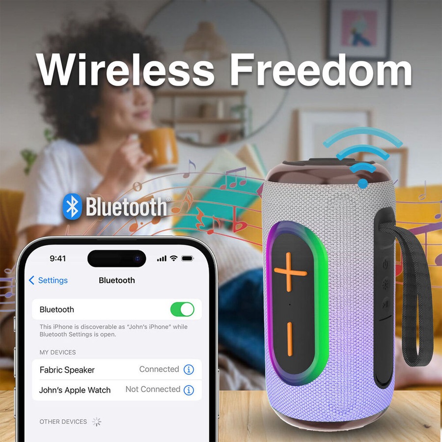 Laser Portable Bluetooth Wireless Pill Fabric Speaker RBG Light Future Dusk