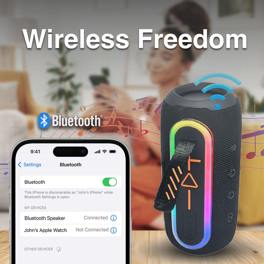 Laser Portable Bluetooth Wireless Stereo Fabric Speaker Pro RBG Light Black