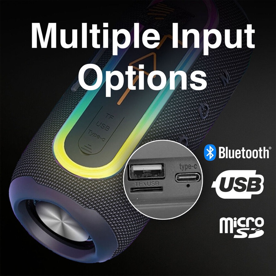 Laser Portable Bluetooth Wireless Stereo Fabric Speaker Pro RBG Light Black